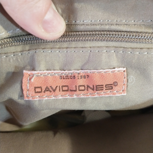 NWT David Jones Faux Leather And Canvas Beige Yellow Polka Dot Shoulder Bag - Picture 8 of 9